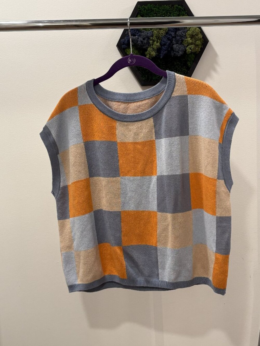 Blue & Orange Checked Top